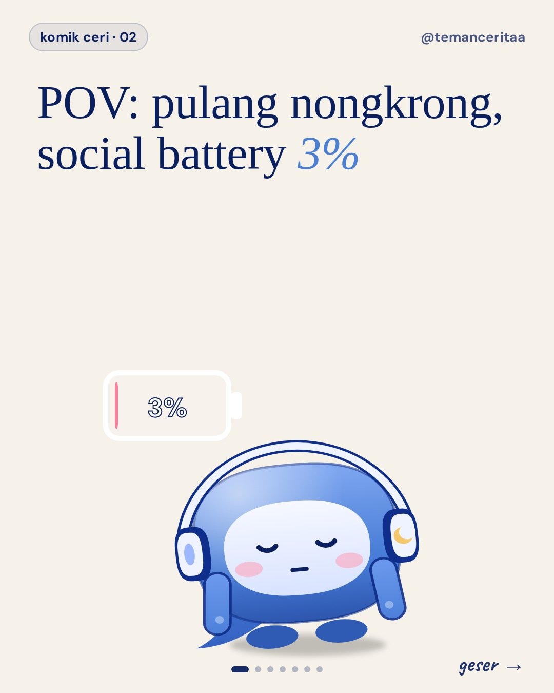 POV: pulang nongkrong, social battery tinggal 3%, panel 1: POV: pulang nongkrong, social battery 3%