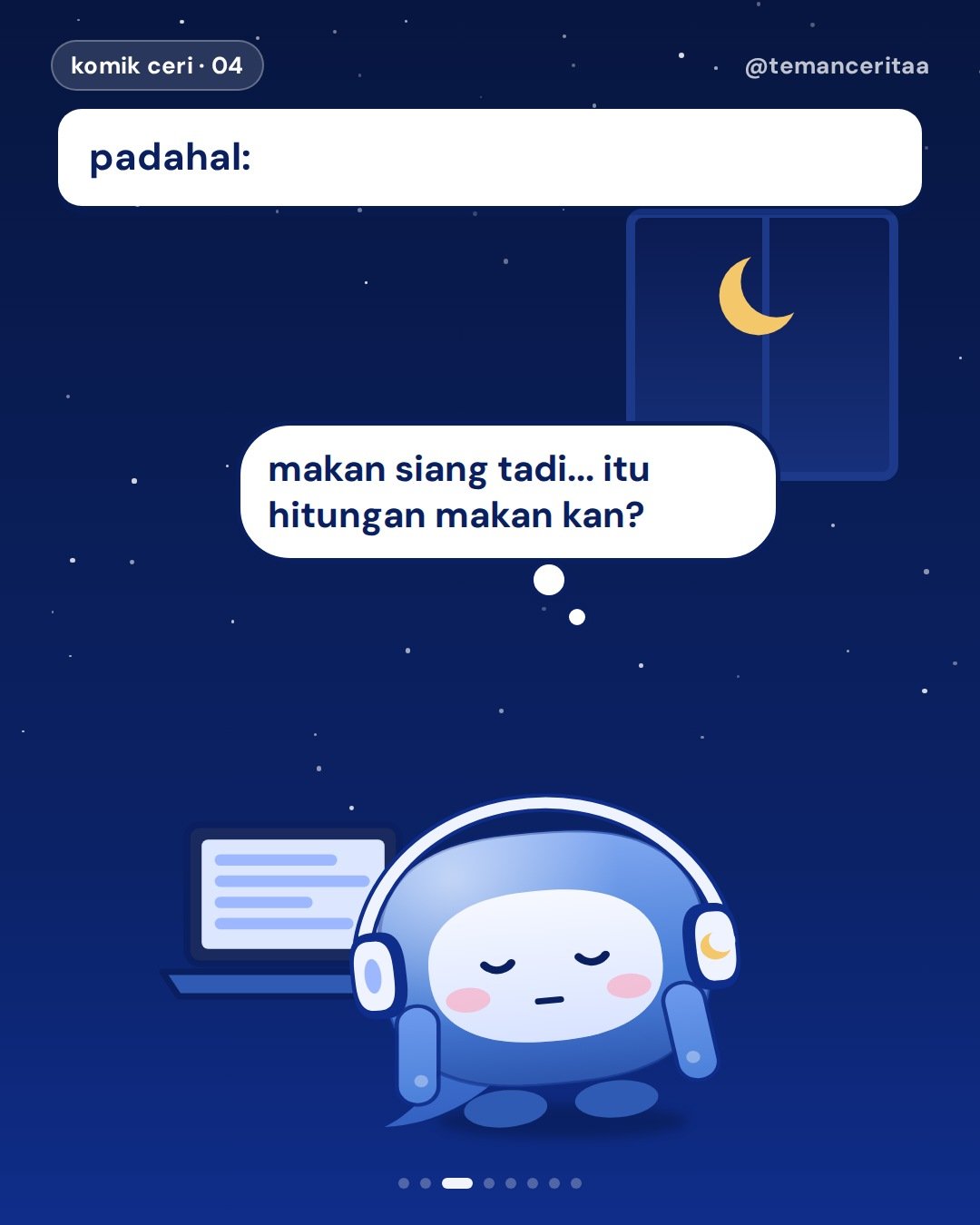 Anak rantau tiap ditelpon mama, panel 3: padahal: / ceri (dalam hati): makan siang tadi... itu hitungan makan kan?