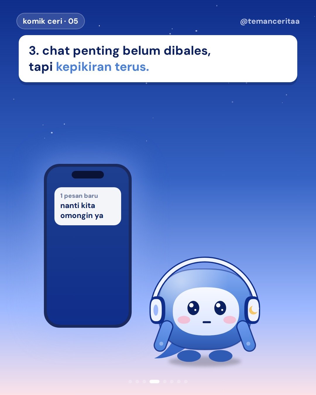 5 hal kecil yang diem-diem bikin hari berat, panel 4: 3. chat penting belum dibales, tapi kepikiran terus.