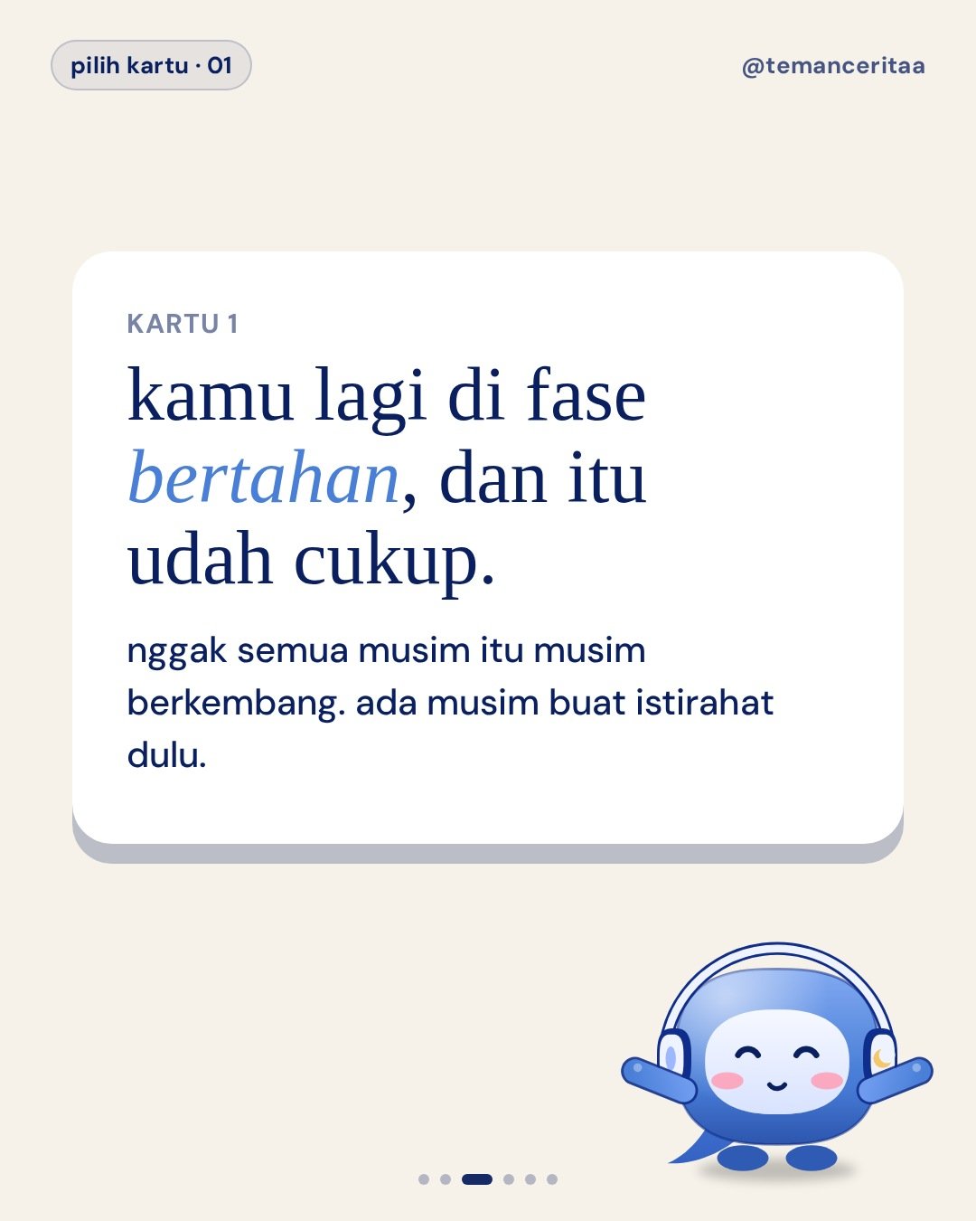 Pilih kartu 1, 2, atau 3: pesan Ceri buat kamu, panel 3: kamu lagi di fase bertahan, dan itu udah cukup. / nggak semua musim itu musim berkembang. ada musim buat istirahat dulu.