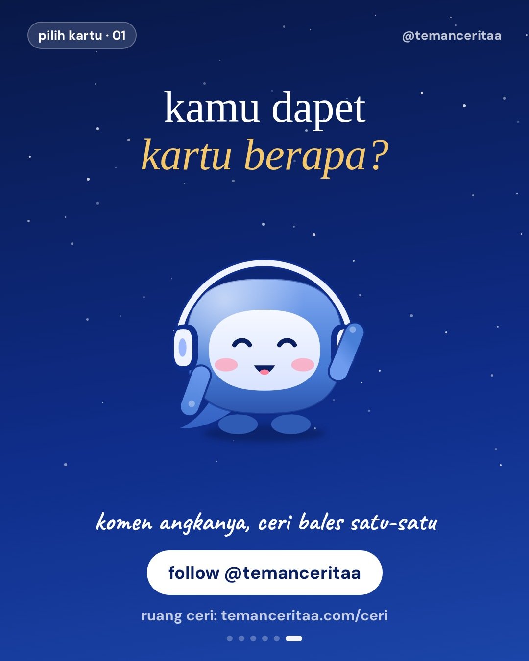 Pilih kartu 1, 2, atau 3: pesan Ceri buat kamu, panel 6: kamu dapet kartu berapa? / komen angkanya, ceri bales satu-satu