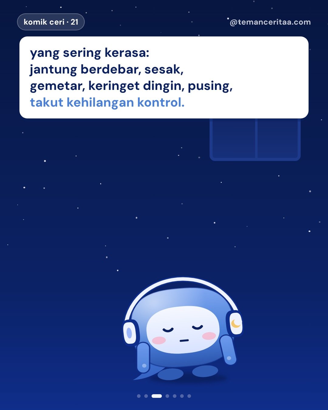 Panic attack: alarm tubuh yang bunyi tanpa bahaya, panel 3: yang sering kerasa: jantung berdebar, sesak, gemetar, keringet dingin, pusing, takut kehilangan kontrol.